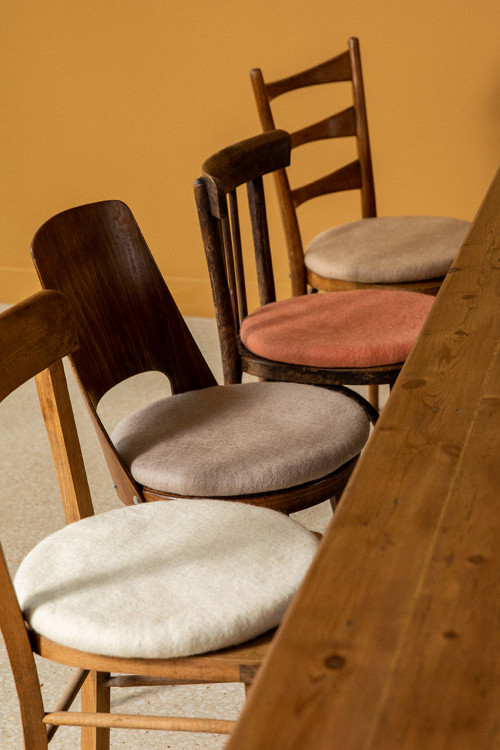 Dining room chairs with felted wool chair cushions