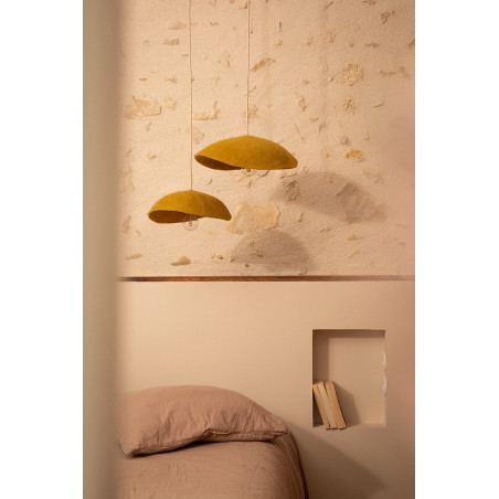 Felt lampshade Dome hanging duo in the bedroom