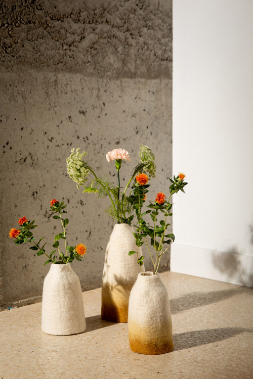 Trio of felt vases for unique flower arrangements