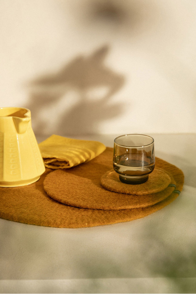 Mix of wool felt placemats for natural decoration
