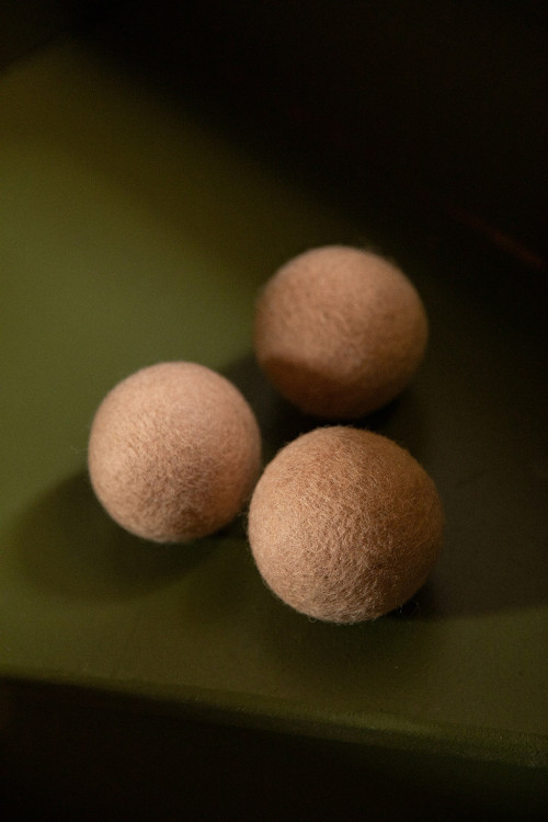 trio of 3 small pink felt balls for a playful decoration trio of 3 small pink felt balls for a playful decoration