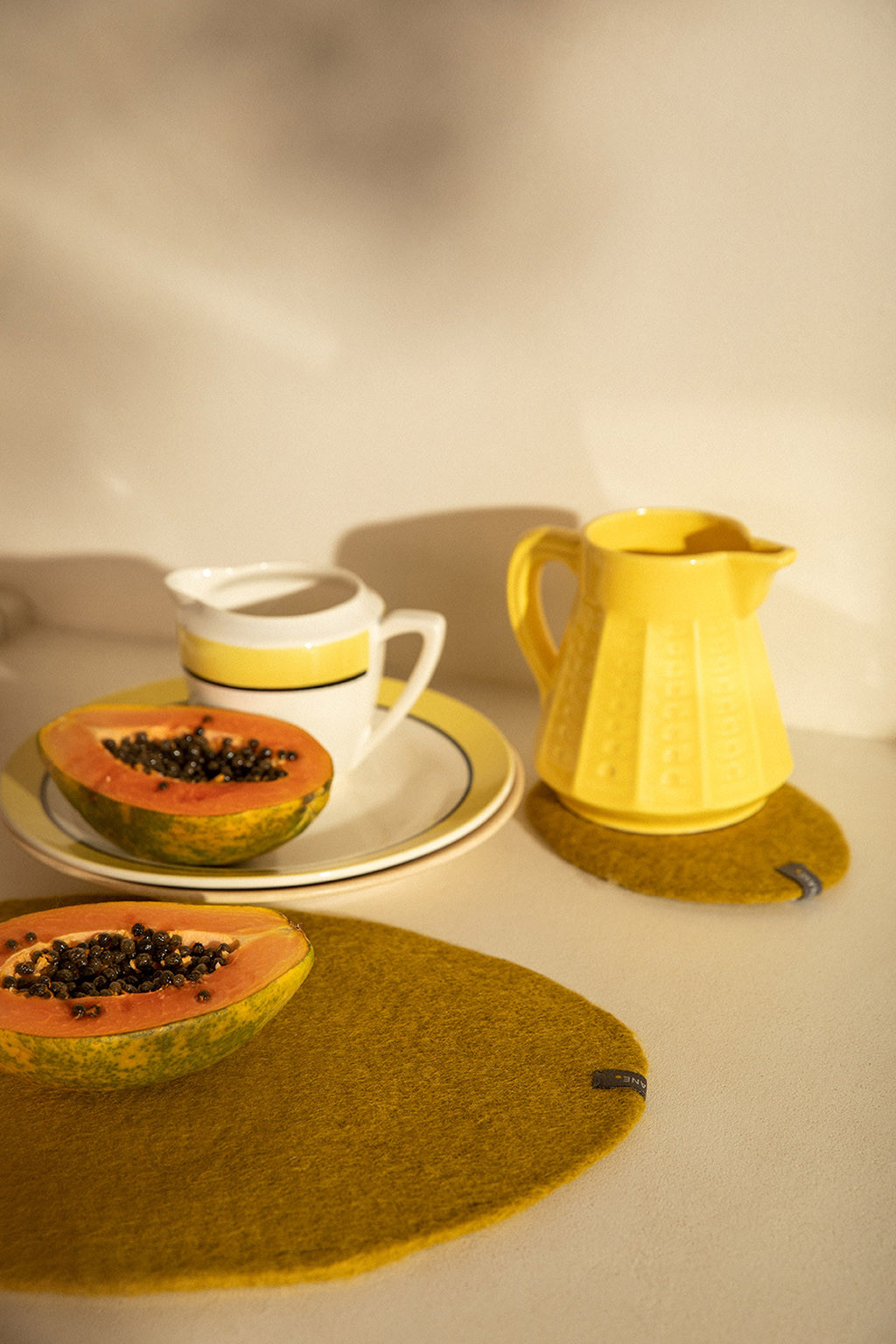 A handmade felt pebble placemat to enhance the table