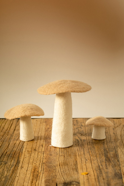 Trio of pink decorative mushrooms for poetic decoration