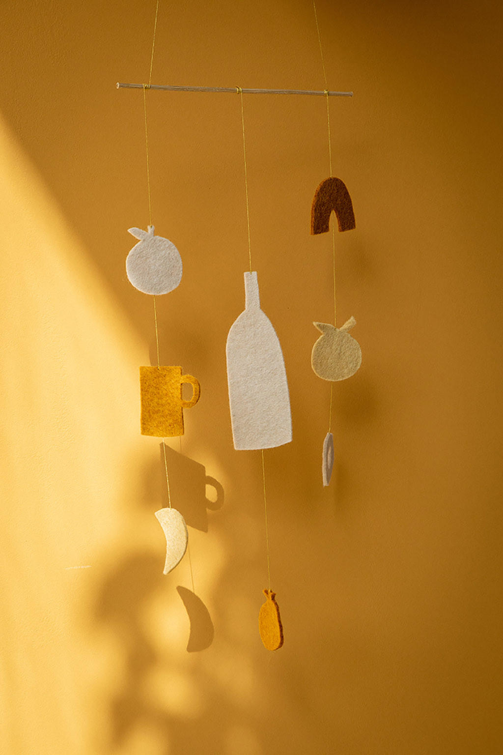Felt and bamboo decorative hanging mobile