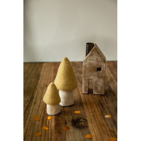 light yellow morels in felt to bring poetry and softness in its interior