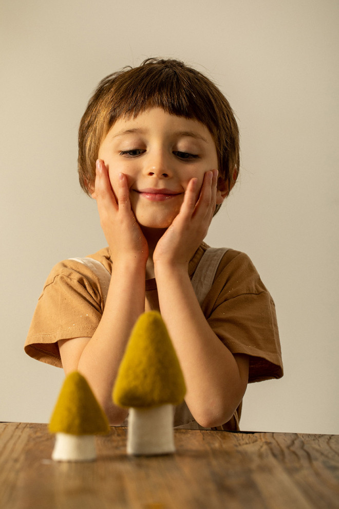light yellow morels in felt to bring poetry and softness in its interior