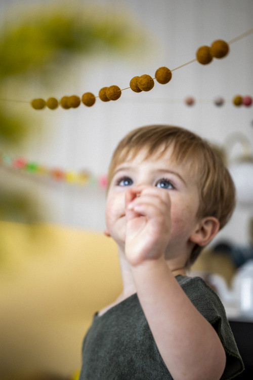 gently touch the felt pompoms garlands