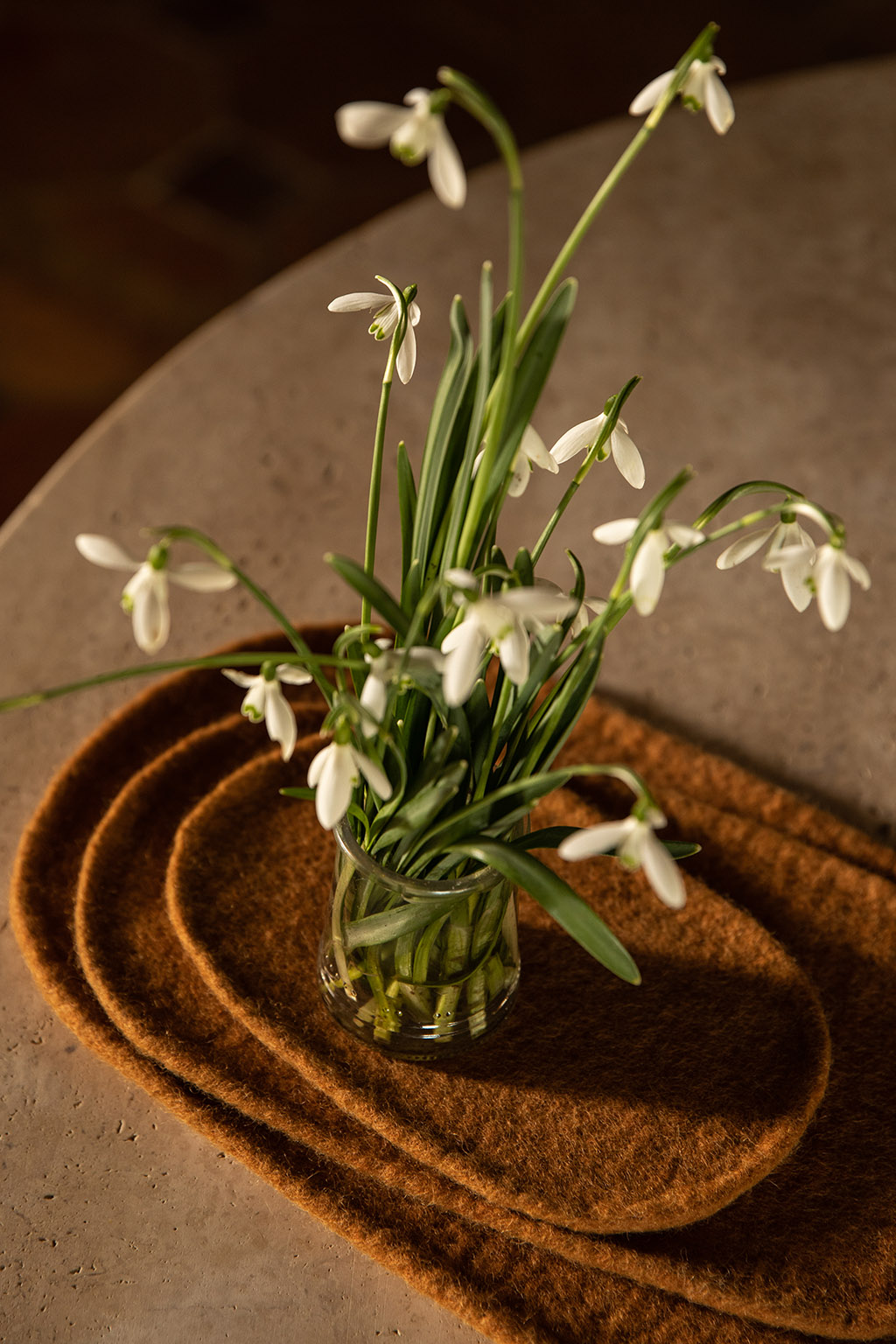 Trio de plateaux décoratifs en feutre de laine pour décorer la table à manger en marbre