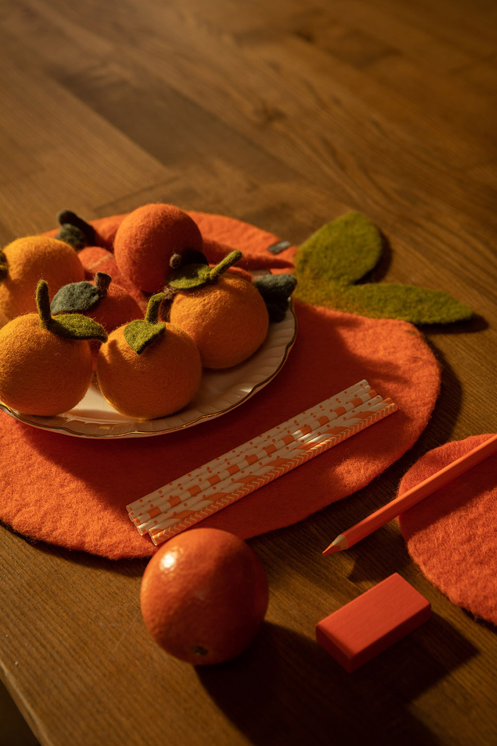 Dessous de verre clémentine en feutre orange