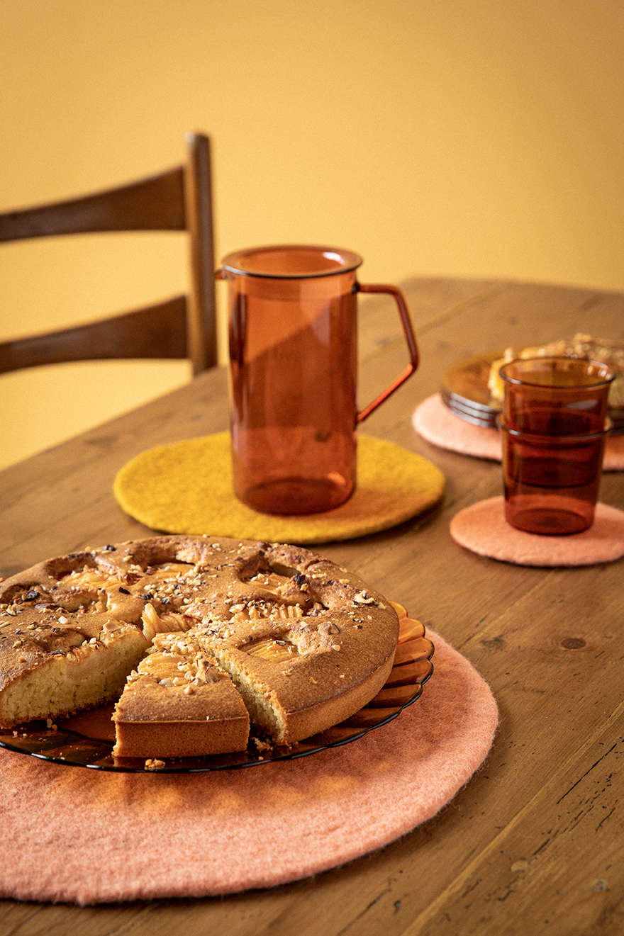 Sets de table et dessous de verres ronds en laine feutrée