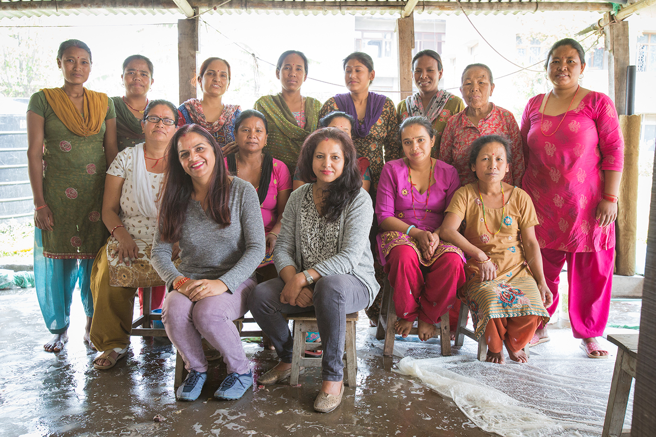 L'équipe d'artisanes de l'atelier de feutrage à Katmandou