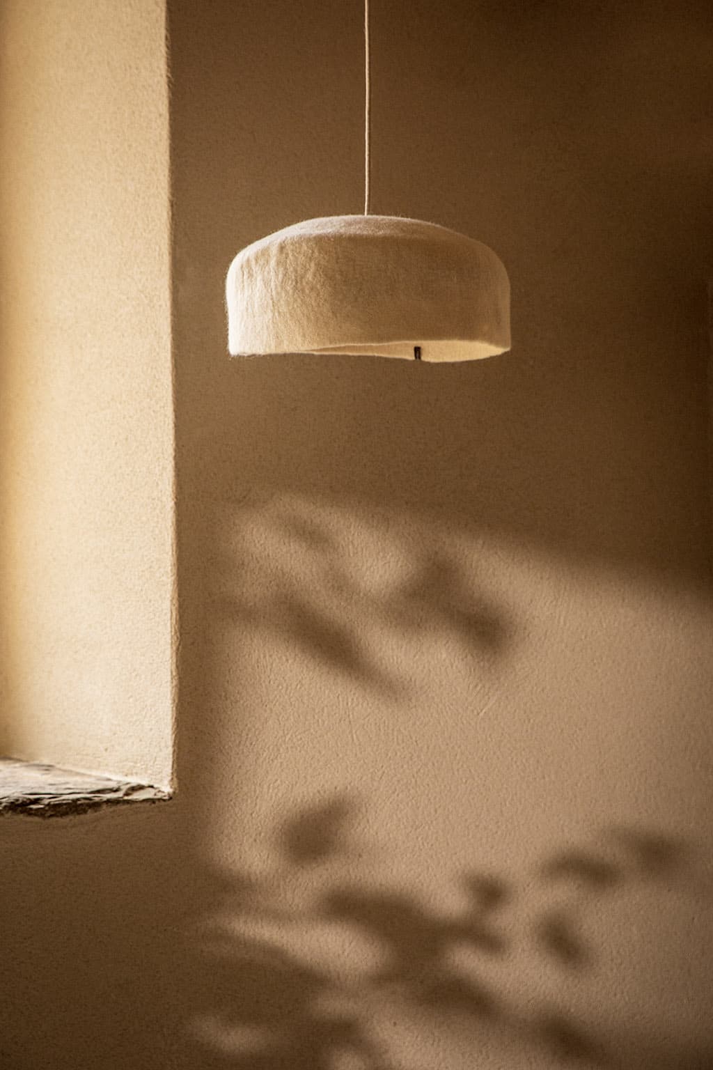 White wool felt hanging lampshade