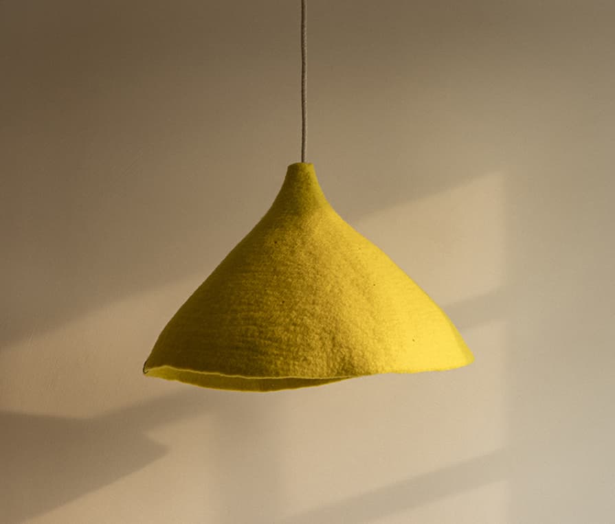 Yellow felted wool lampshade