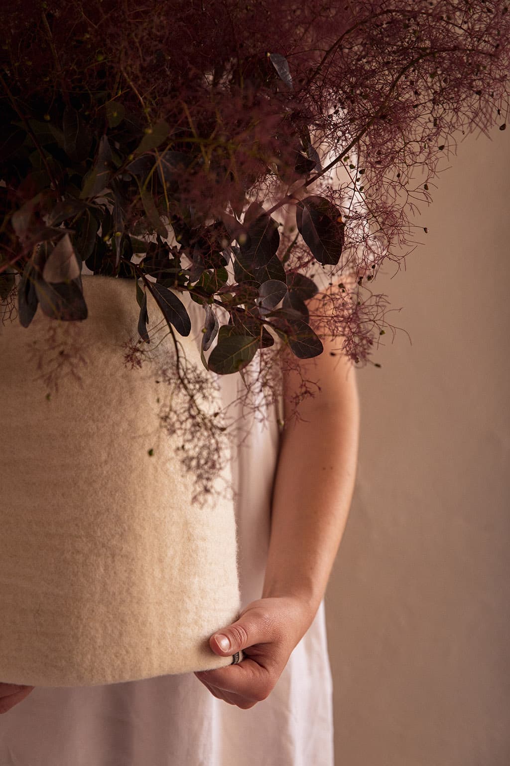 Large white wool vase cover for a minimalist decor