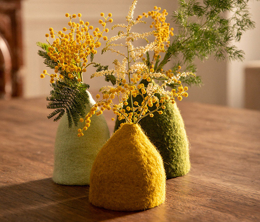 Trio de vases soliflores en laine feutrée