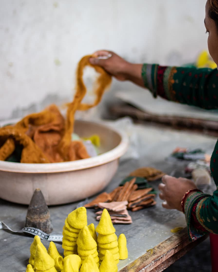 Handmade felted wool mushroom ornaments