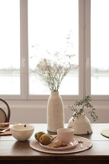 Natural vase-covers, natural bowl & natural - quartz pink bicolor pastille