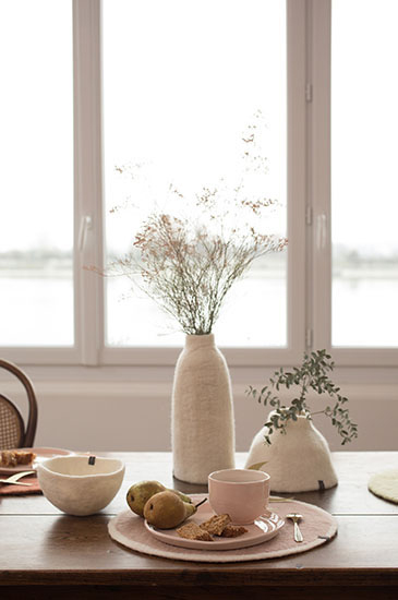 Cache-vases cloche naturel, bol naturel & pastille bicolore naturel - rose quartz