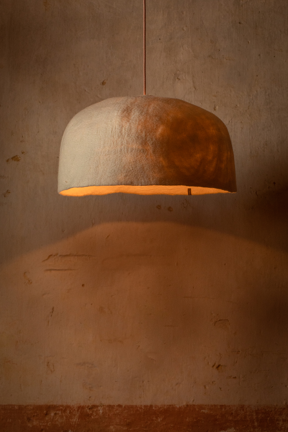 White boiled wool lampshade for a warm decoration