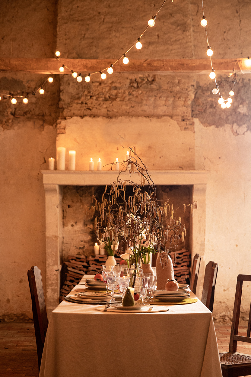 Christmas table with decorative wool felt accessories