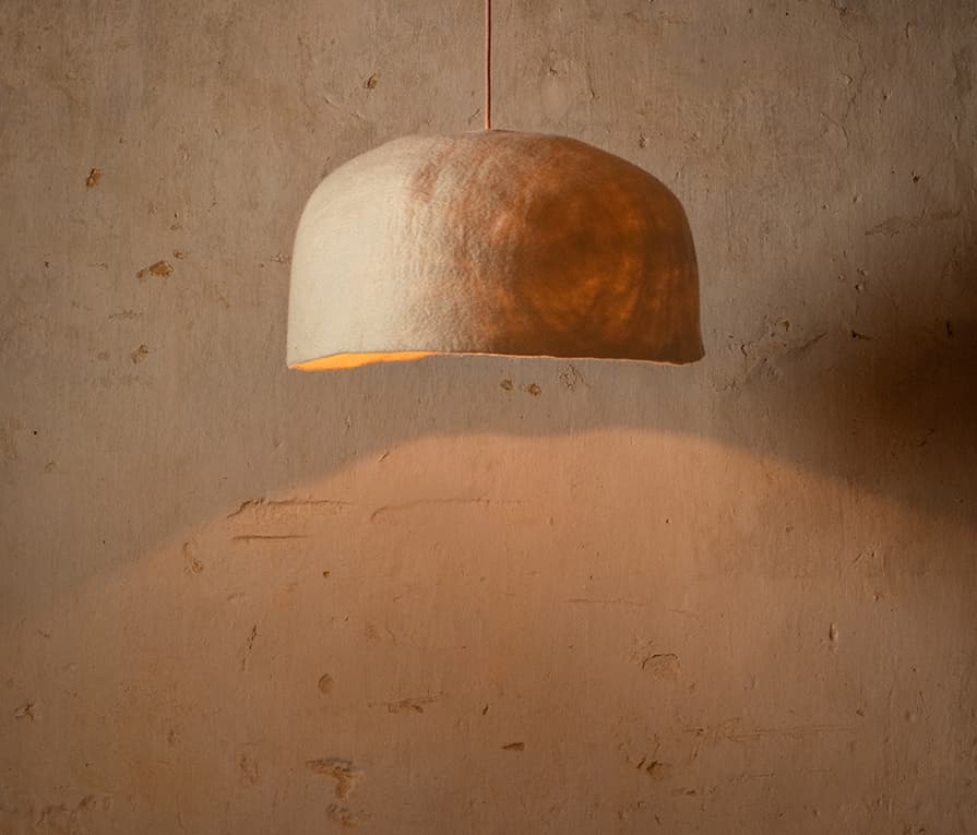 White organic felted wool lampshade for minimalist decor