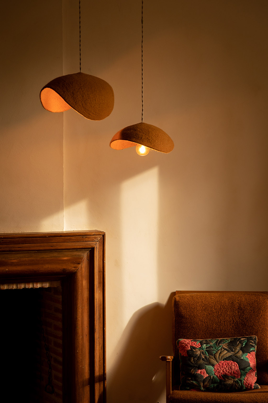Duo d’abat-jours organiques terracotta en laine