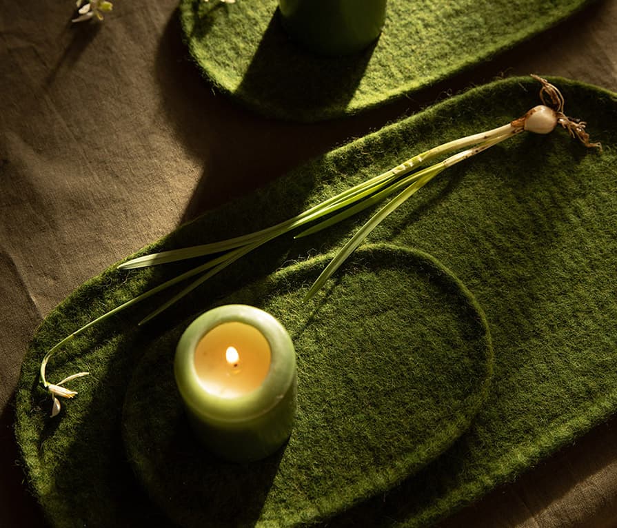 Plateaux vide-poches décoratifs ovales verts en laine feutrée