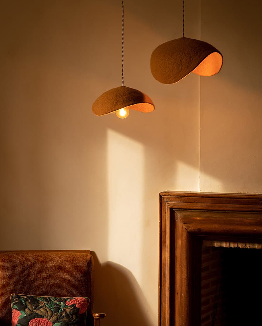 Duo d'abat-jours organiques orange en feutre de laine