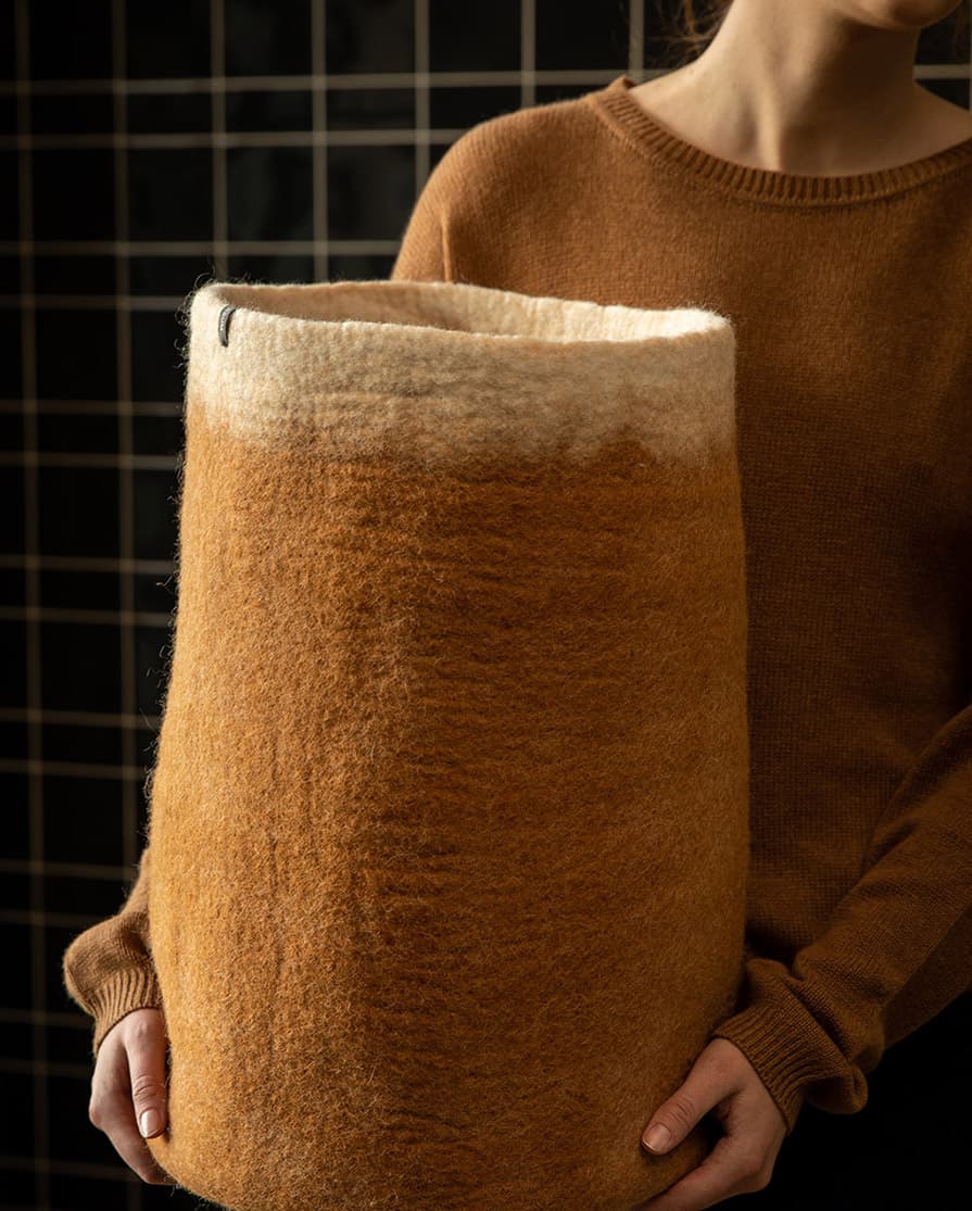 Tall two-tone storage basket in wool felt