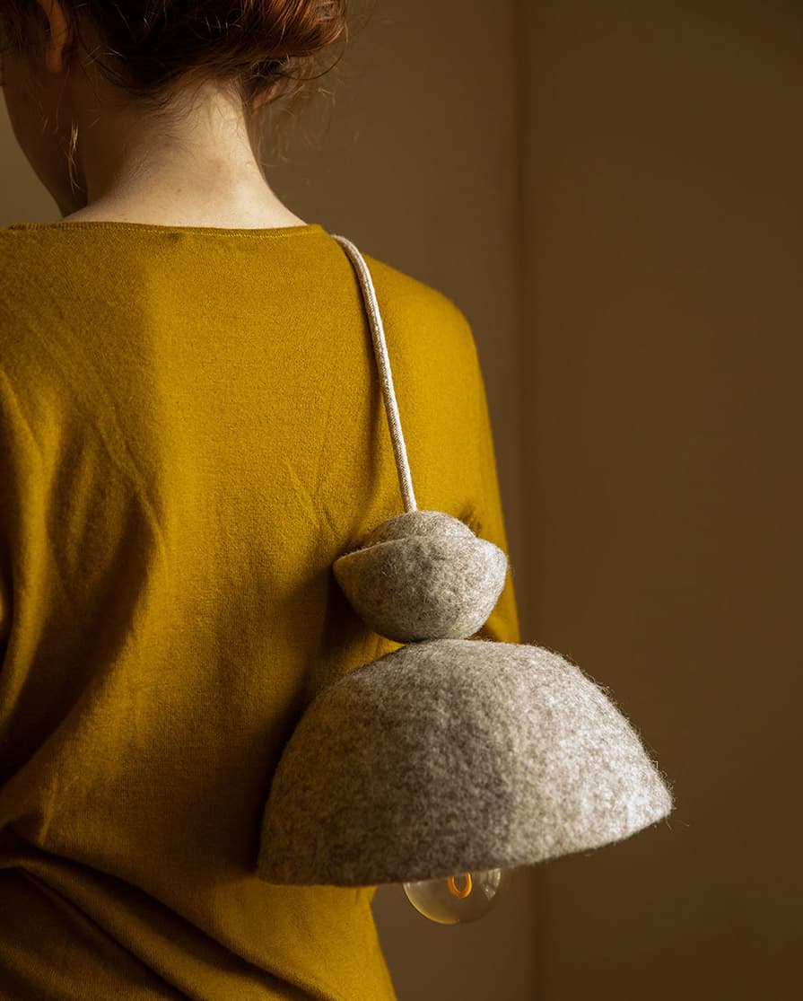 Graphic and designer grey pendant light in felted wool