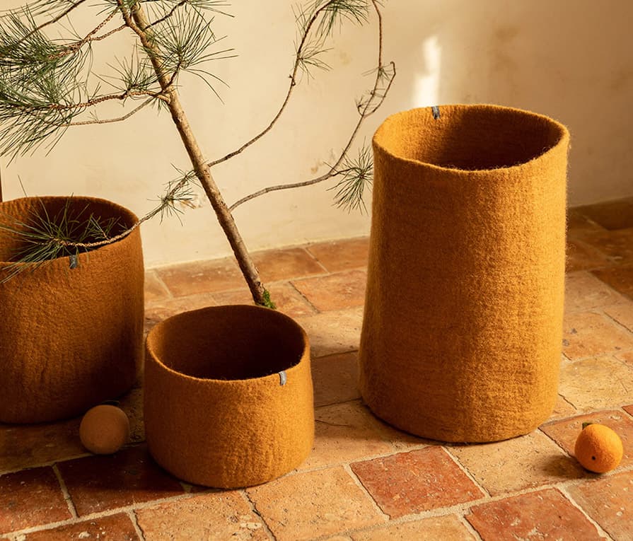 Trio of wool storage baskets to organize the house