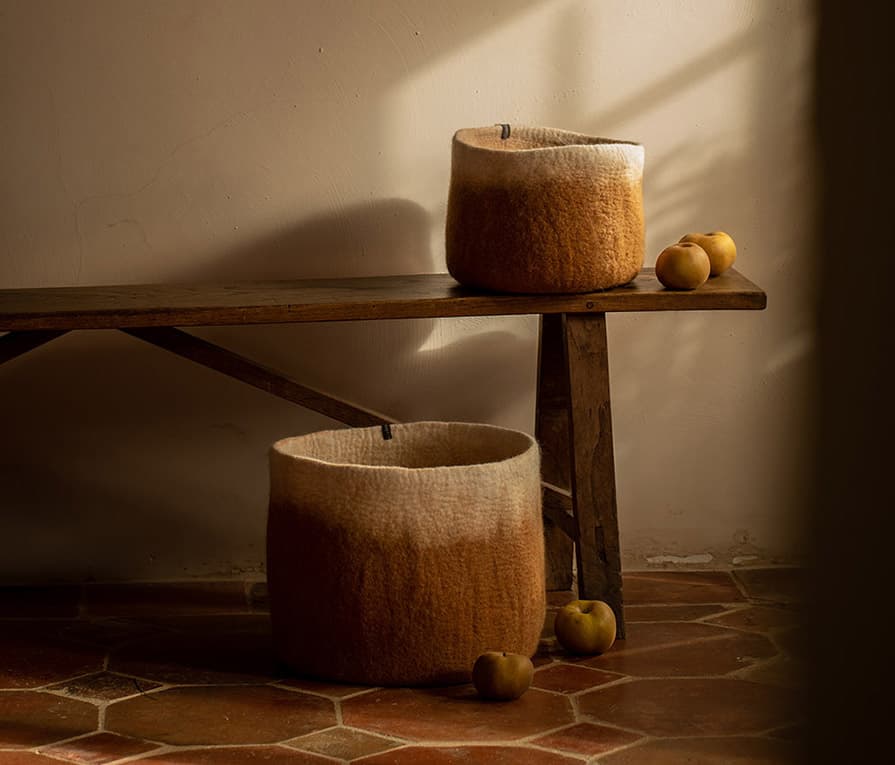 Elegant duo of wool felt storage baskets