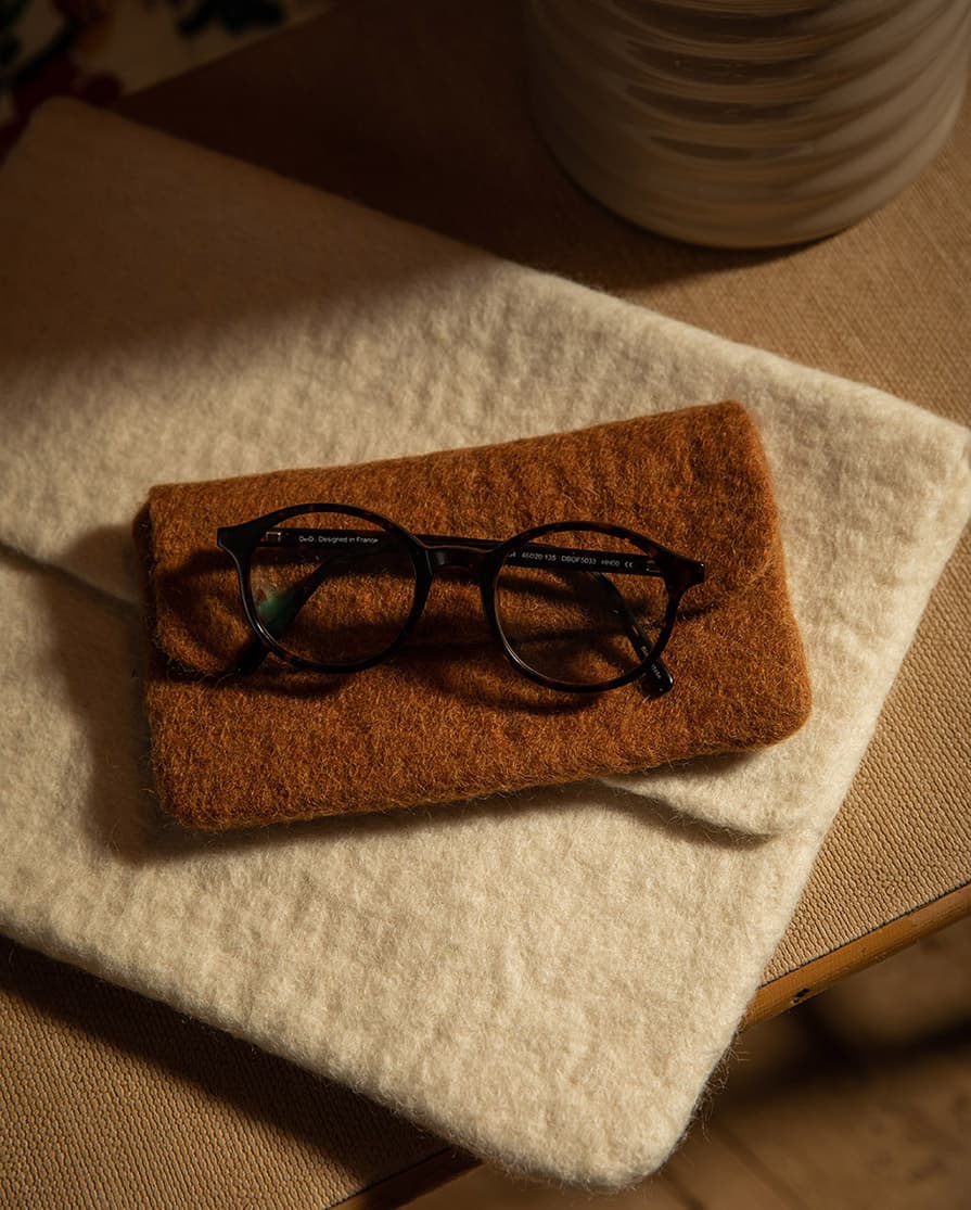 Orange felted wool glasses case